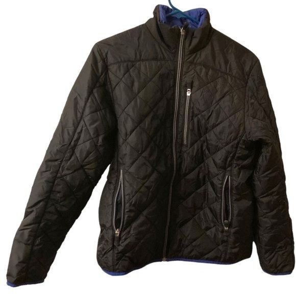 Lands end puffer jacket womens small black Diamond quilted coat S zipper - Picture 1 of 4